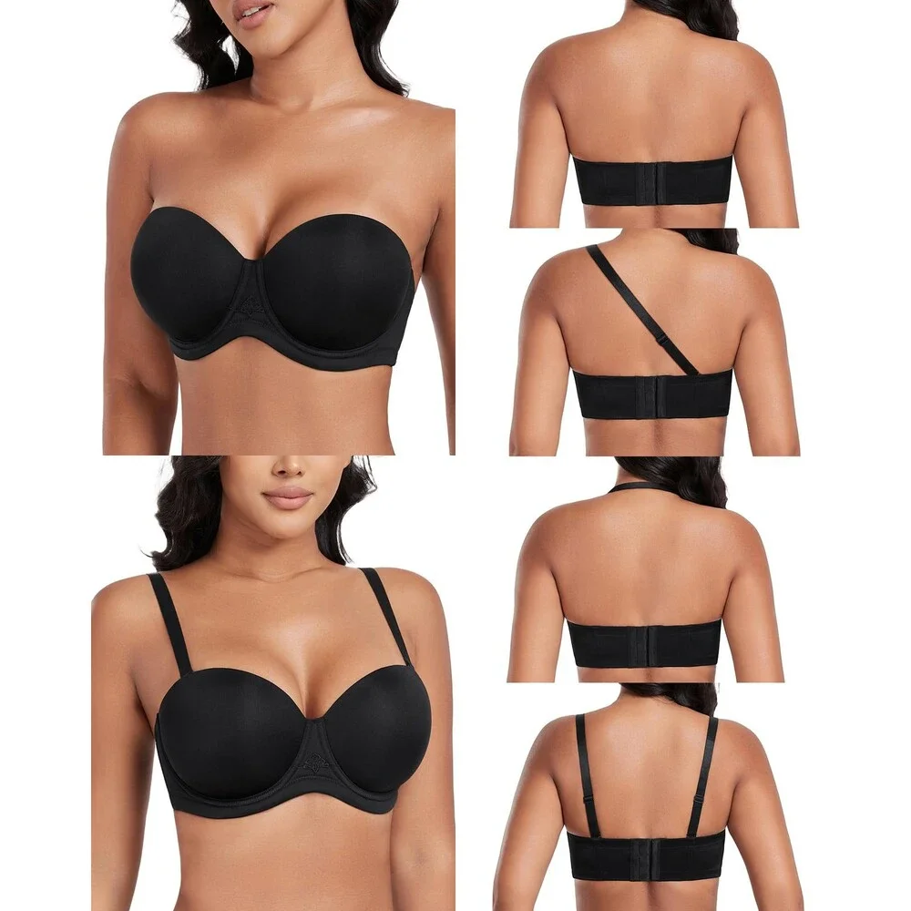 DotVol Women's Black Multiway Strapless Bra Full Figure Underwire Contour 36C